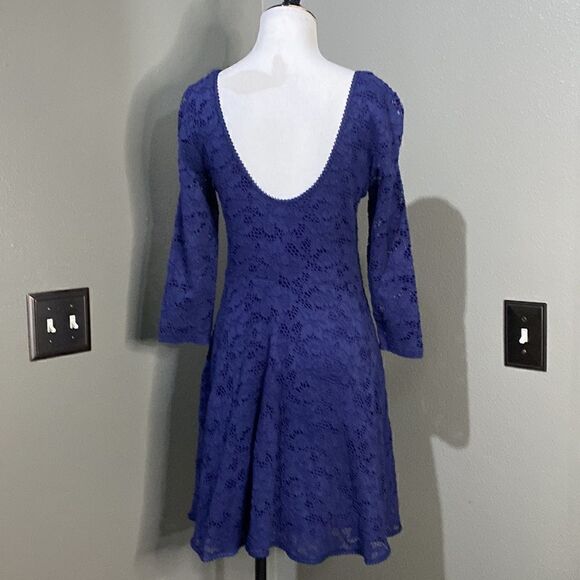 Free People Navy 3/4 Sleeve Lace Overlay Minidress Women's - Picture 7 of 13